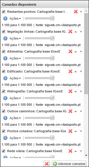 Camadas Disponíveis