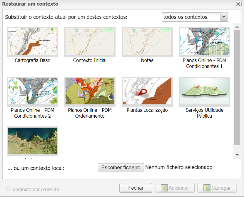 Substituir o contexto atual por um destes contextos: